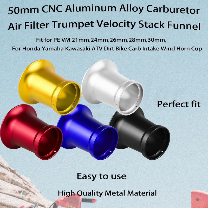 amavoler 50mm Carburetor Air Filter Trumpet Velocity Stack Funnel CNC Alloy Parts Fit for PE VM 21mm,24mm,26mm,28mm,30mm, for Honda Yamaha Kawasaki ATV Dirt Bike Carb Intake Wind Horn Cup. (black) - Image 2